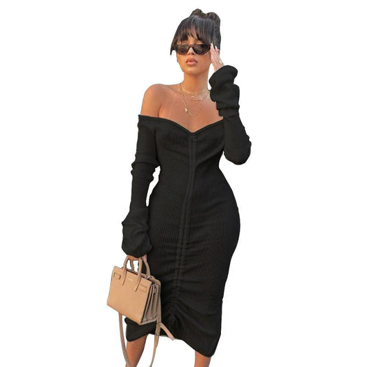 Strapless long sleeve drawstring dress - Trendha