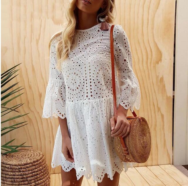 Cropped sleeve ruffled dress - Trendha