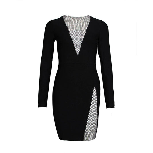 Sexy Net Diamond Ladies Party Long-sleeved Bandage Slim Dress - Trendha