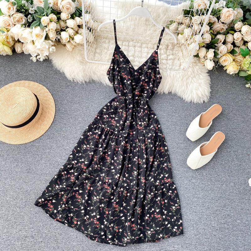 V-neck drawstring waistband Floral Dress - Trendha