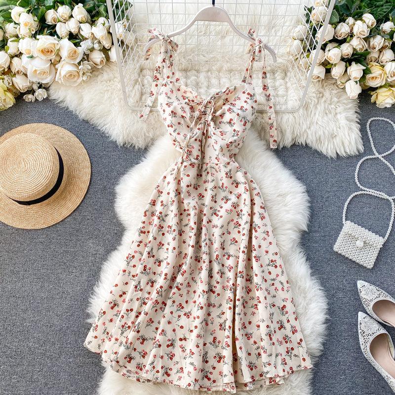 V-neck drawstring waistband Floral Dress - Trendha