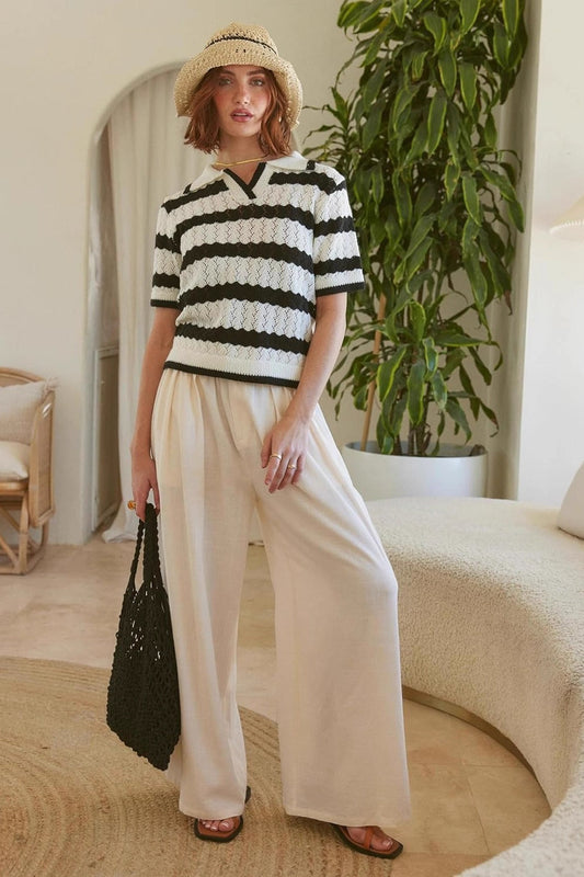 Striped Polo Short Sleeve Sweater