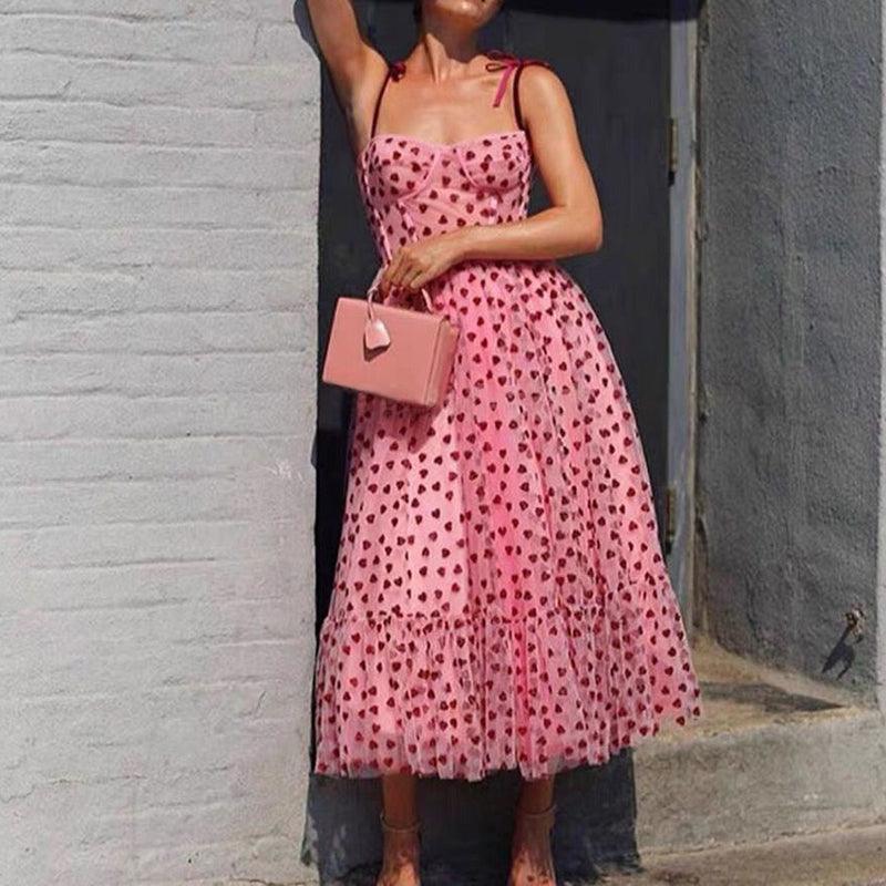 Bandeau waist and big swing love polka dot dress - Trendha