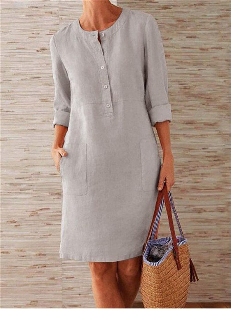 Flowy Cotton Linen Dress - Perfect for Comfortable Summer Wear - Trendha