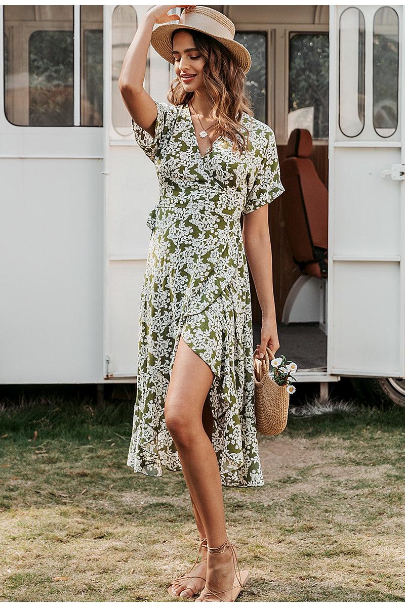 Printed lace ruffle dress - Trendha