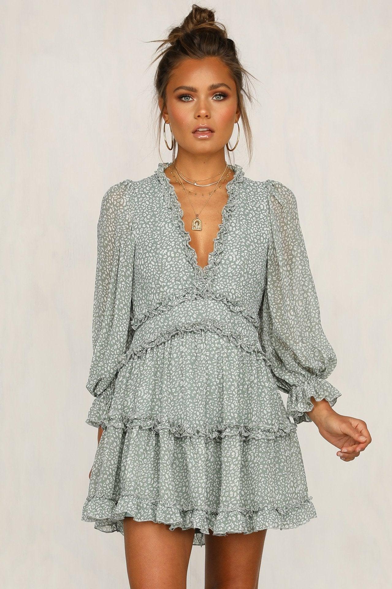 V-neck chiffon short dress - Trendha