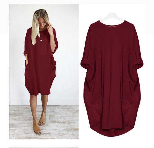 loose large swing stitching long dress - Trendha