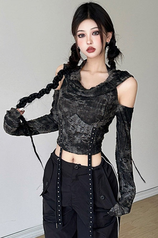 Wasteland Style Distressed Shoulder Hoodie