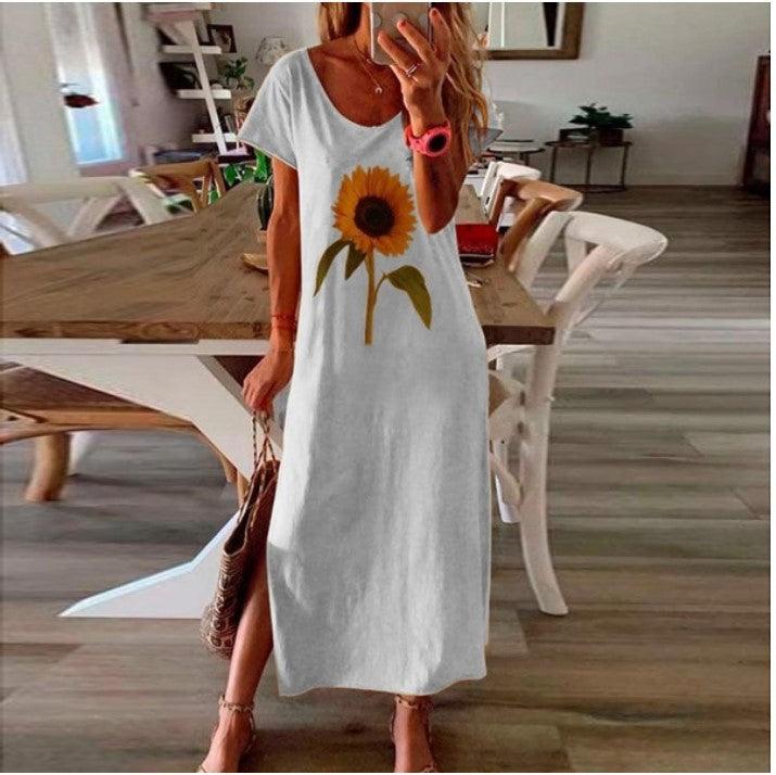 Sunflower printed side slit dress - Trendha
