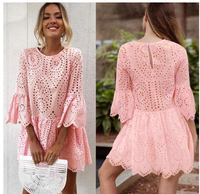 Cropped sleeve ruffled dress - Trendha