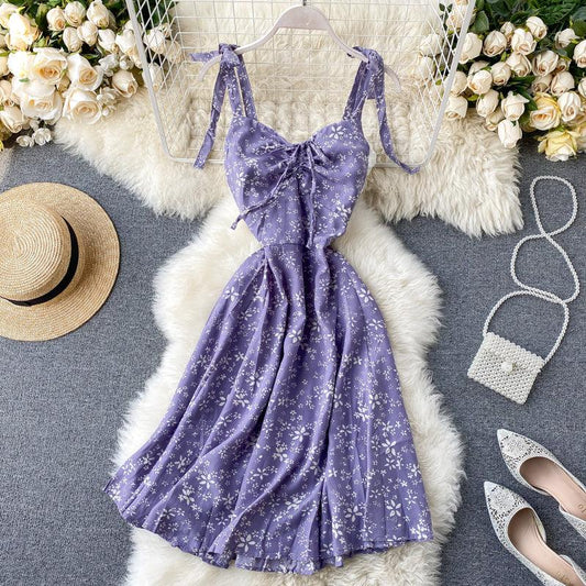 V-neck drawstring waistband Floral Dress - Trendha