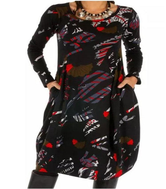 Spring New Printed Pocket Long Sleeve Lantern Skirt - Trendha