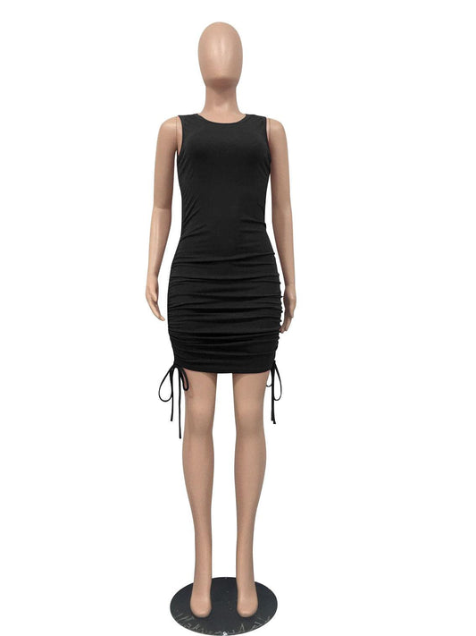 Drawstring pleated sexy dress - Trendha