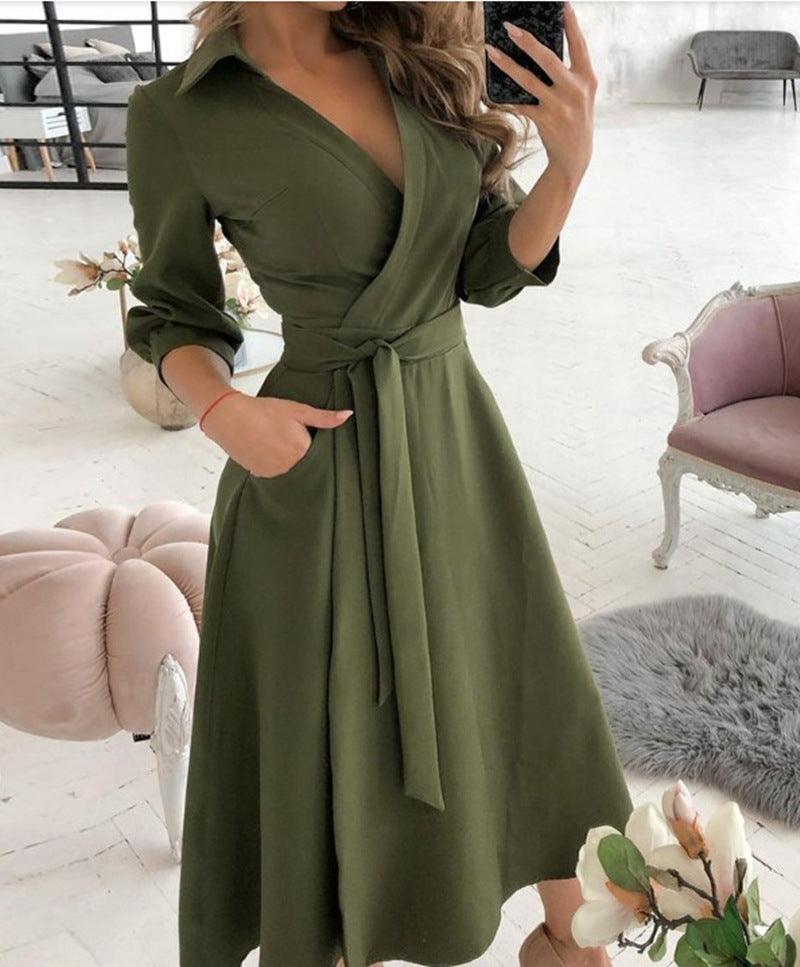 Sexy Irregular Hemline Dress - Women's Deep V-neck Party Dress with Long Sleeves - Trendha