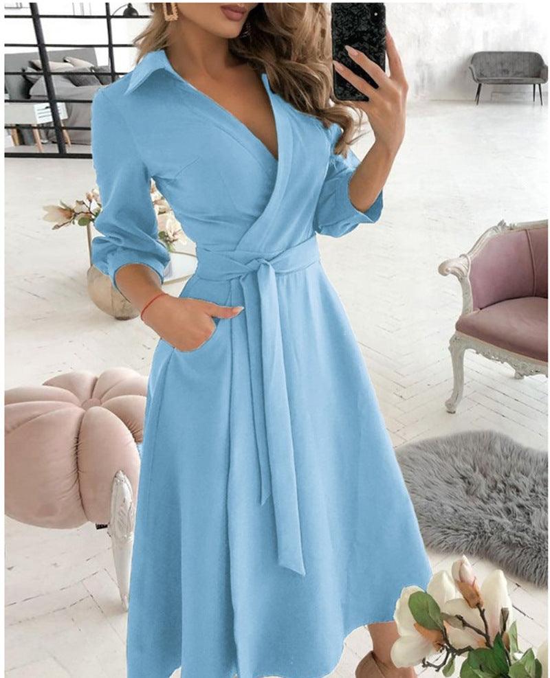 Sexy Irregular Hemline Dress - Women's Deep V-neck Party Dress with Long Sleeves - Trendha