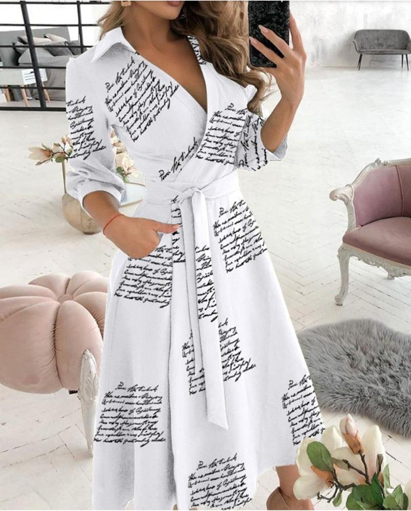 Sexy Irregular Hemline Dress - Women's Deep V-neck Party Dress with Long Sleeves - Trendha