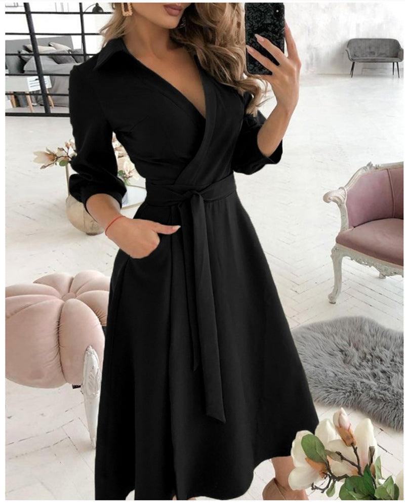 Sexy Irregular Hemline Dress - Women's Deep V-neck Party Dress with Long Sleeves - Trendha