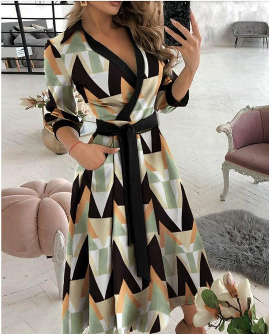 Sexy Irregular Hemline Dress - Women's Deep V-neck Party Dress with Long Sleeves - Trendha