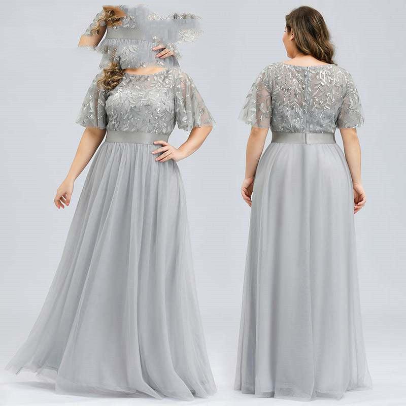 Fat Women High Sequins Mesh Long Dress 9XL - Trendha