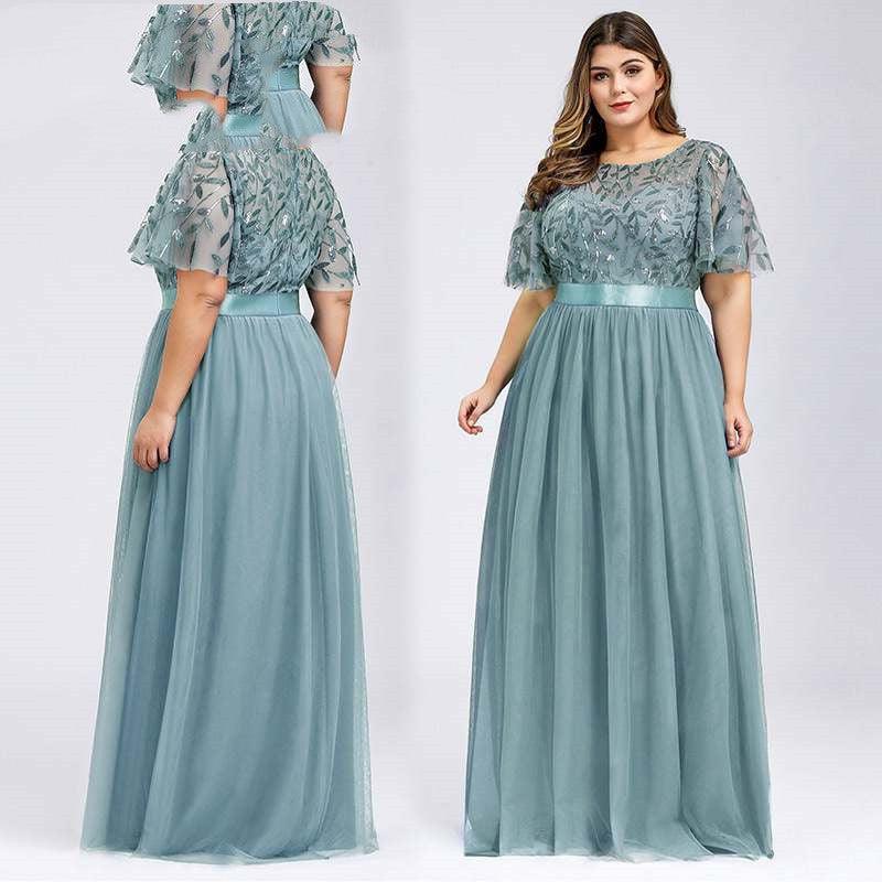 Fat Women High Sequins Mesh Long Dress 9XL - Trendha