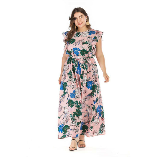 2019 summer bohemian elastic waist large swing dress 3xl 4xl
