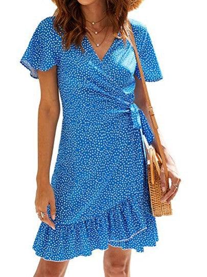 Women's Short-sleeved Printed Lace-up Dress - Trendha
