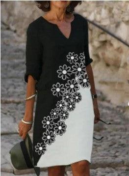 Vintage Print Dress Middle-aged And Elderly Ladies Casual Long Shirt