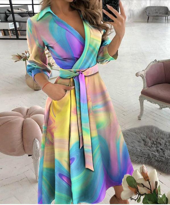 Sexy Irregular Hemline Dress - Women's Deep V-neck Party Dress with Long Sleeves - Trendha