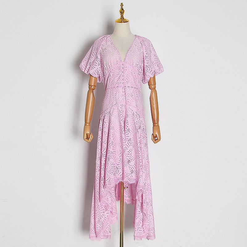 Lantern sleeve short front and long dress - Trendha