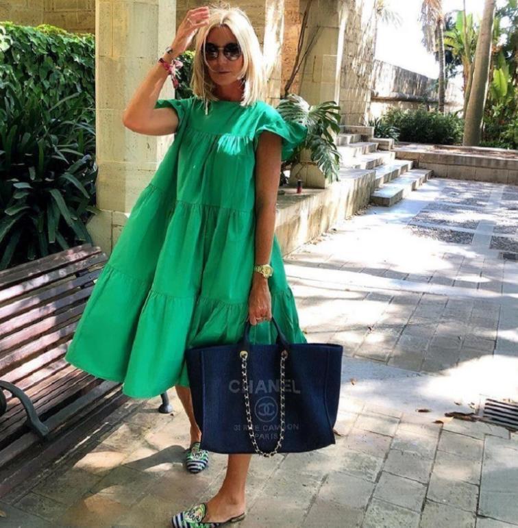 Women's Solid Color Loose Pleated Dress - British Style Mid-Length Swing Skirt - Trendha