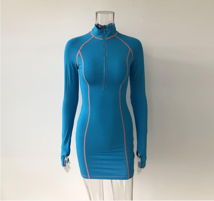 Stand collar zipper long sleeve dress - Trendha