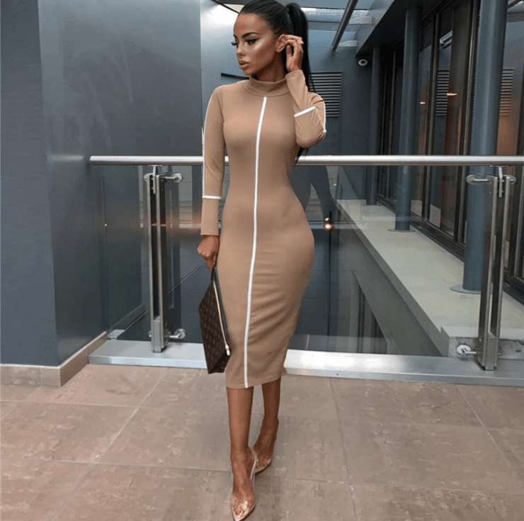 High neck long sleeve dress - Trendha