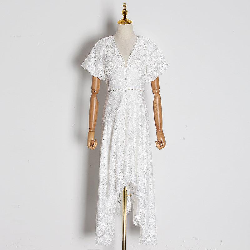 Lantern sleeve short front and long dress - Trendha