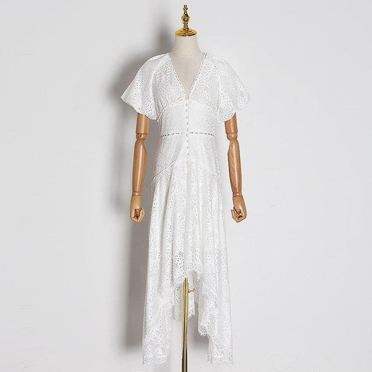 Lantern sleeve short front and long dress - Trendha