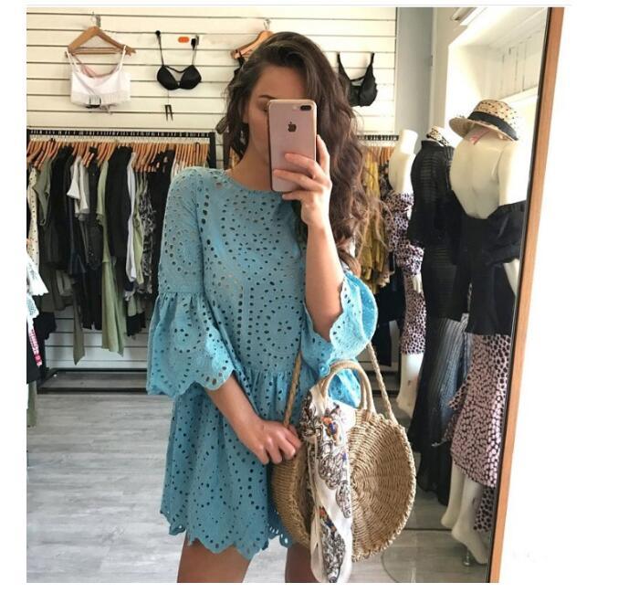 Cropped sleeve ruffled dress - Trendha