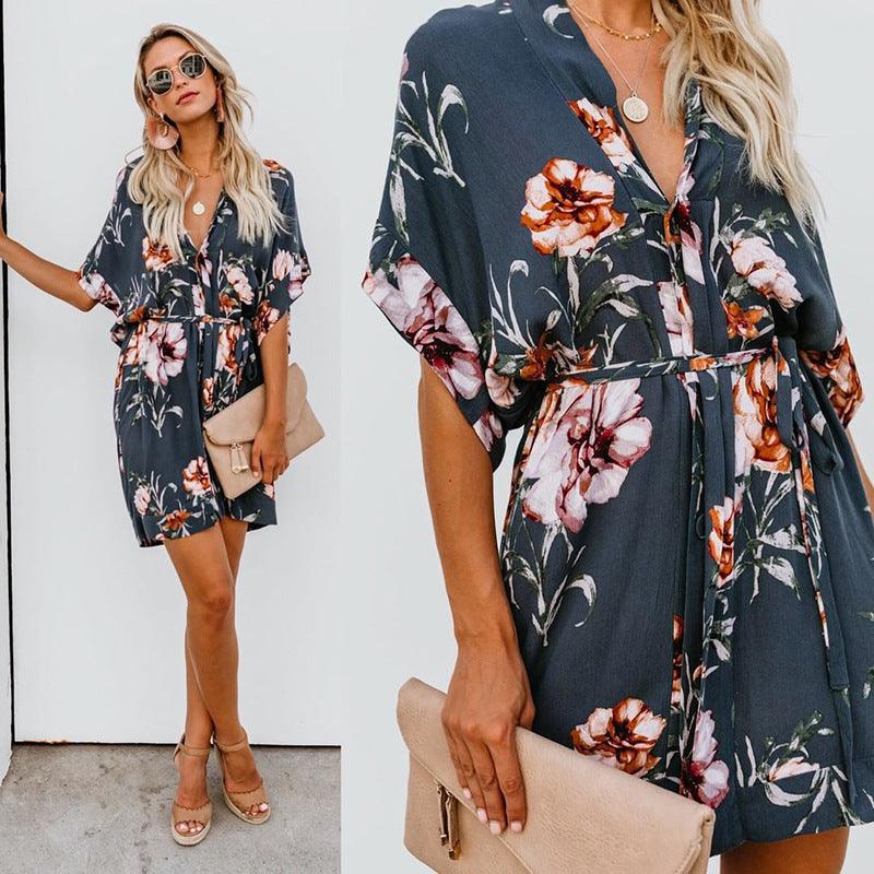 Printed V-neck dress - Trendha