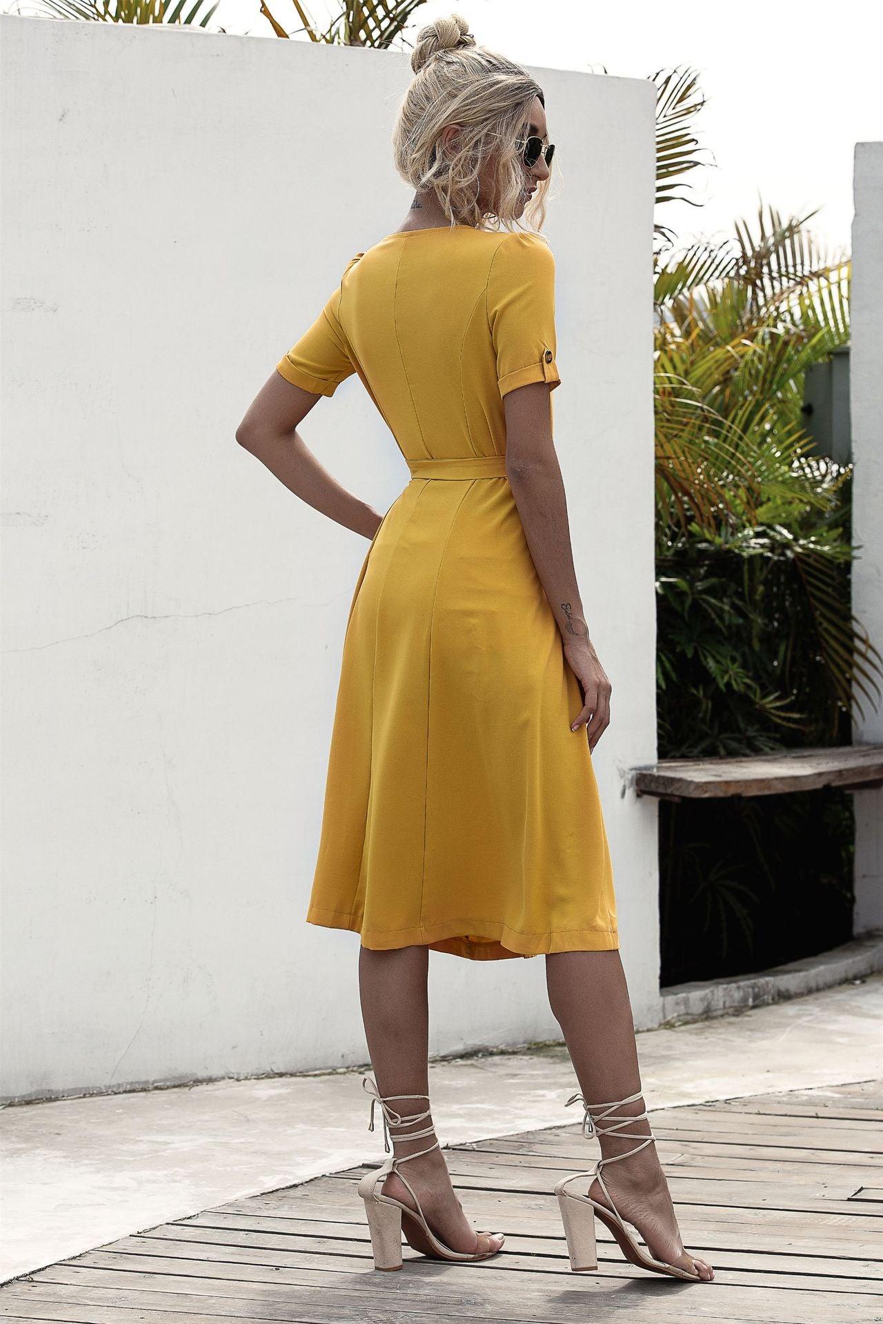 Lace-up button dress - Trendha