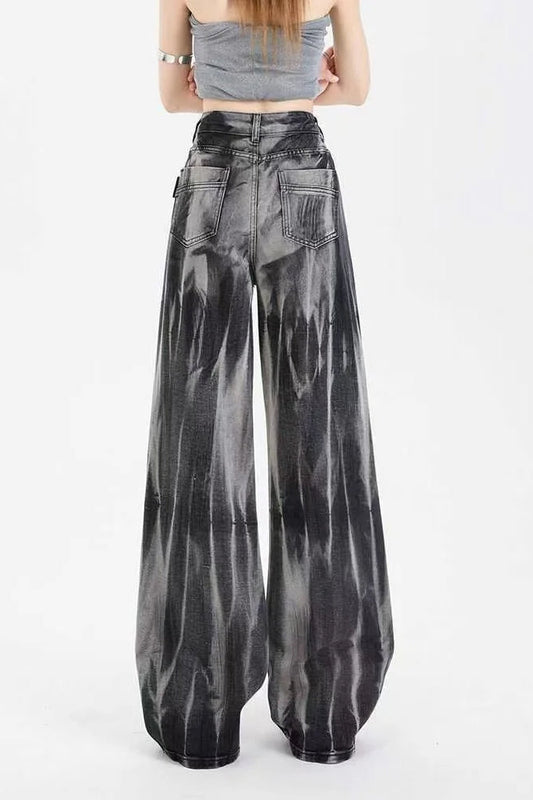 Black Tie-dye Wide-leg Jeans