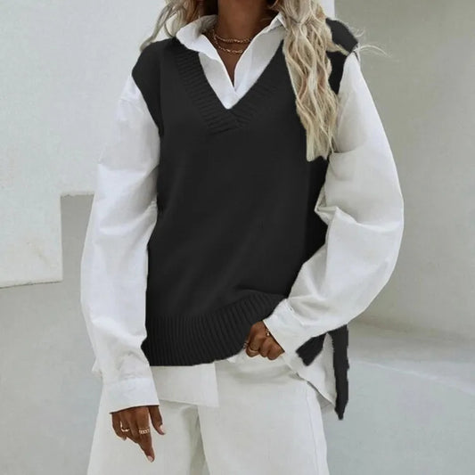 2025 Autumn And Winter New Sleeveless Waistcoat Knitted Women's Slim Fit V-neck Coat Sweater