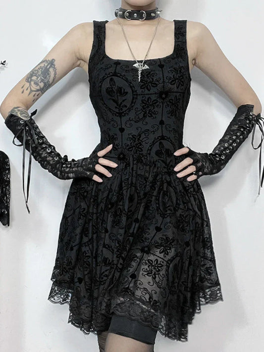 2025 Summer New Harajuku Retro Sexy Wrapped Hip Mini Dress Y2K Vintage Gothic Punk Dark Style Tie Up A-Line Dress
