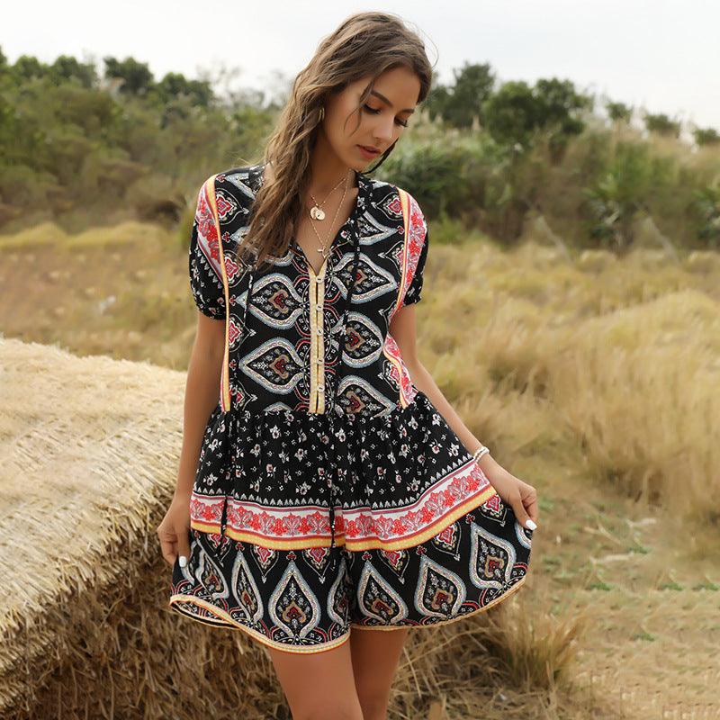 European and American fashion loose printed jumpsuit - Trendha