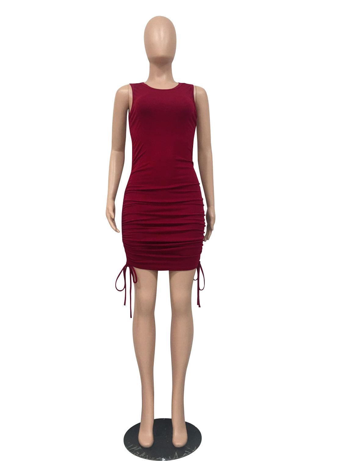 Drawstring pleated sexy dress - Trendha