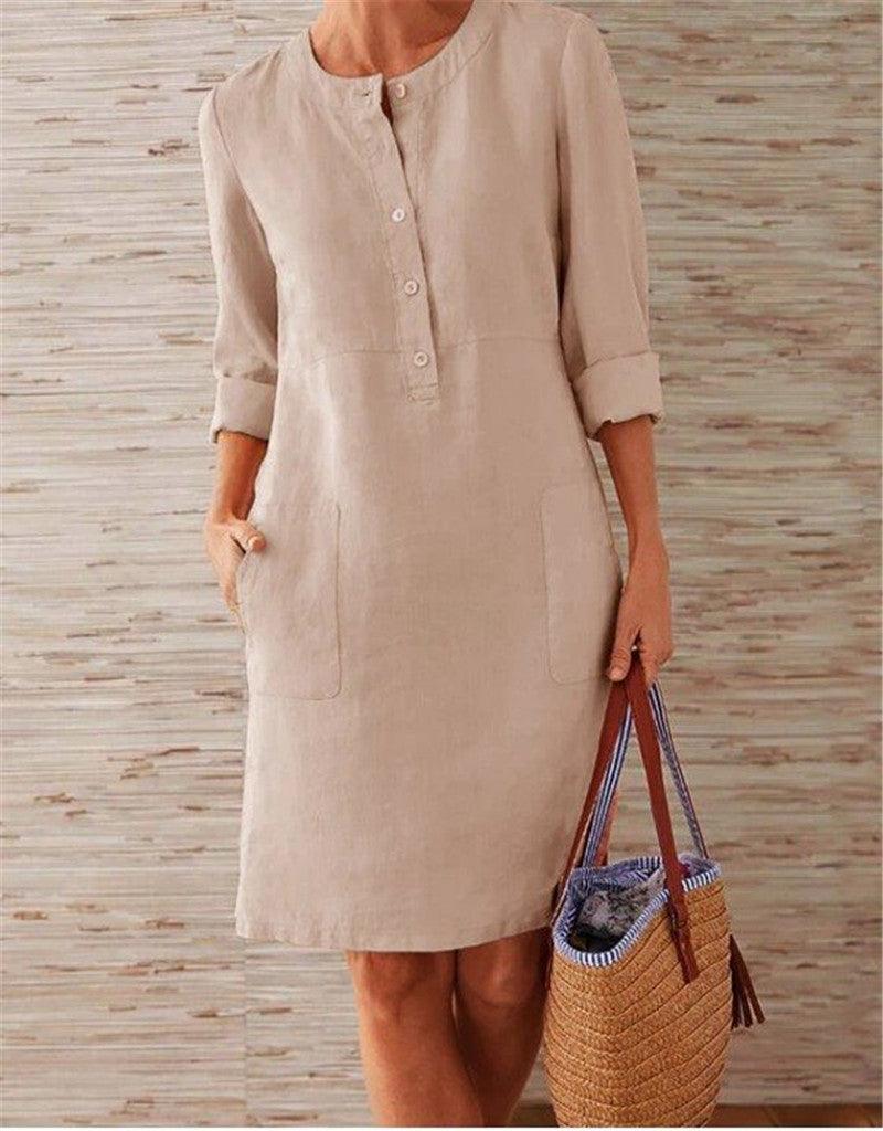 Flowy Cotton Linen Dress - Perfect for Comfortable Summer Wear - Trendha