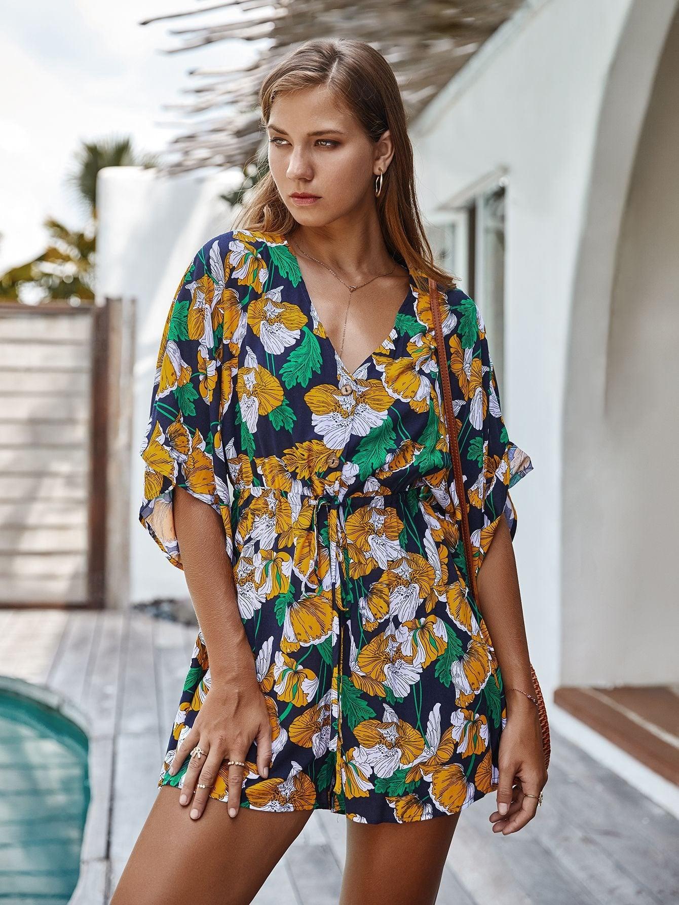 Sexy V-neck jumpsuit - Trendha