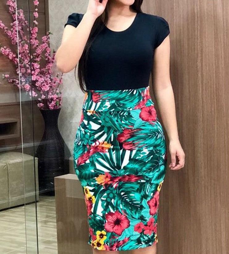 Printed Office Midi Pencil Dress Large Women Dress - Trendha
