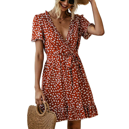 V-neck Ruffle print dress - Trendha