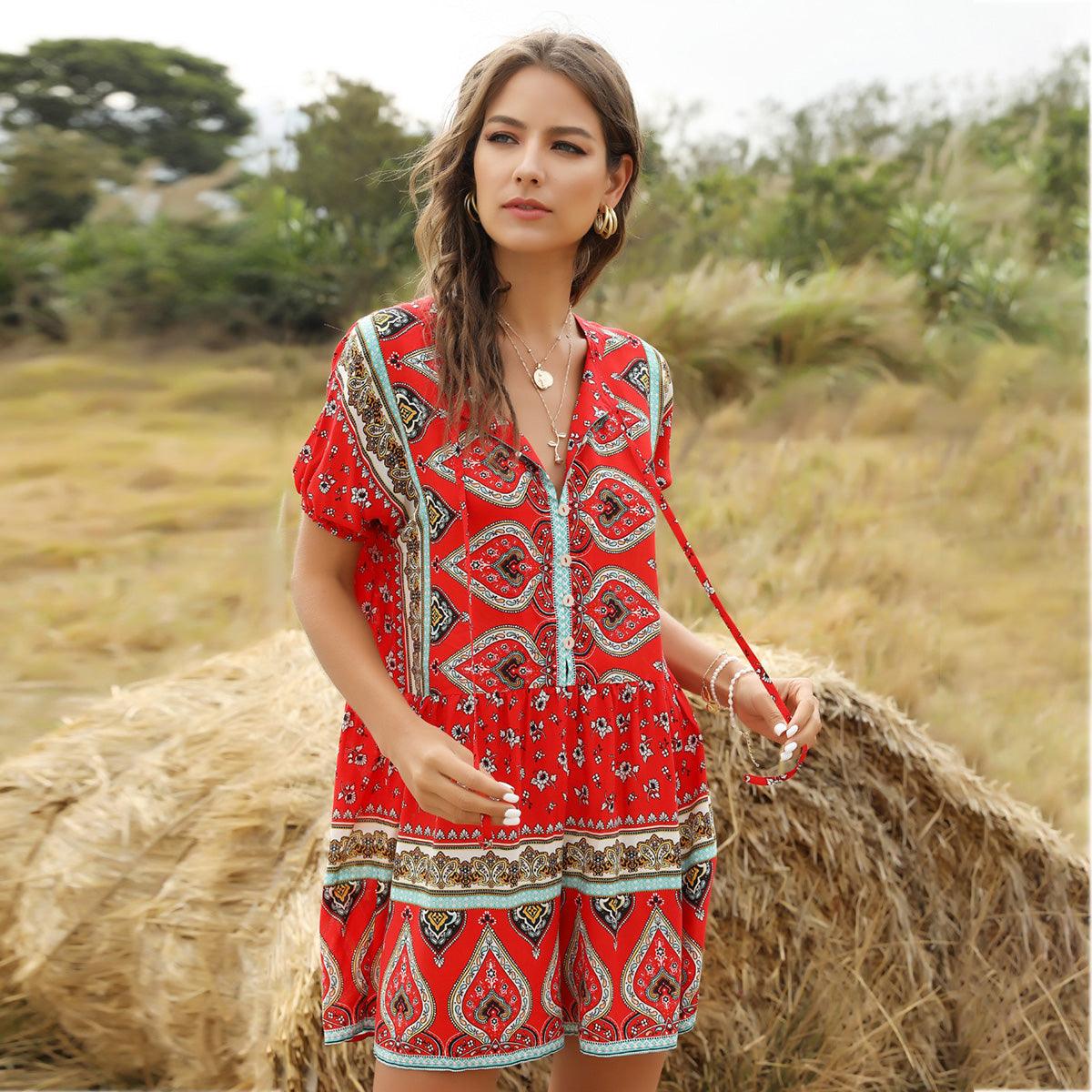 European and American fashion loose printed jumpsuit - Trendha