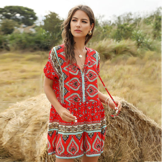 European and American fashion loose printed jumpsuit - Trendha