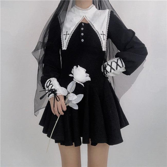 Maria dark goth nun dress - Trendha