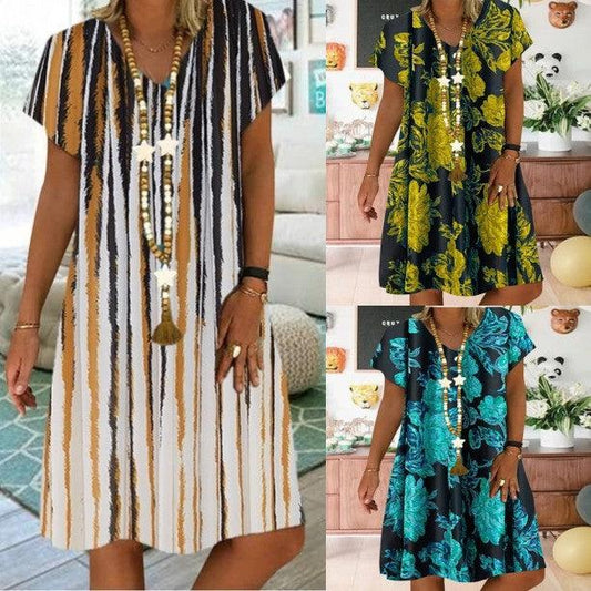 A-line dress with V-neck print